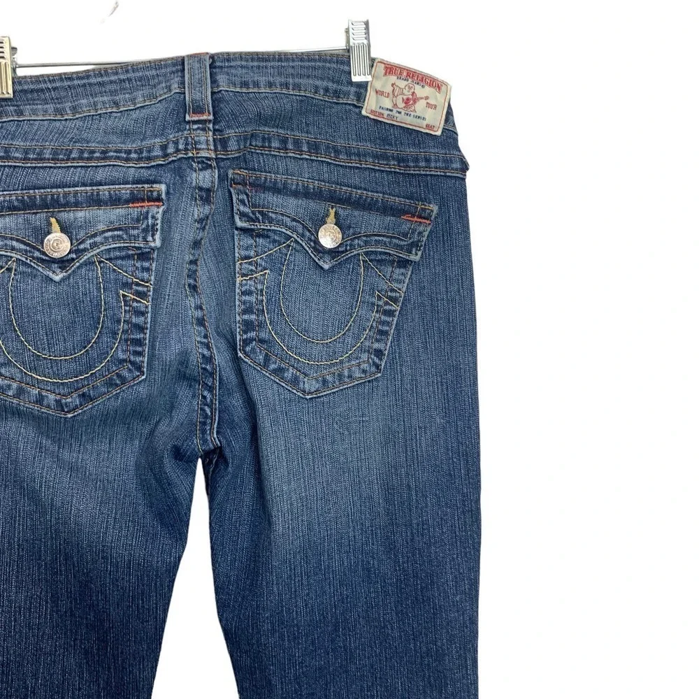 True Religion Mens Bootcut Jeans Medium Wash Distressed Made in USA Blue Size 32